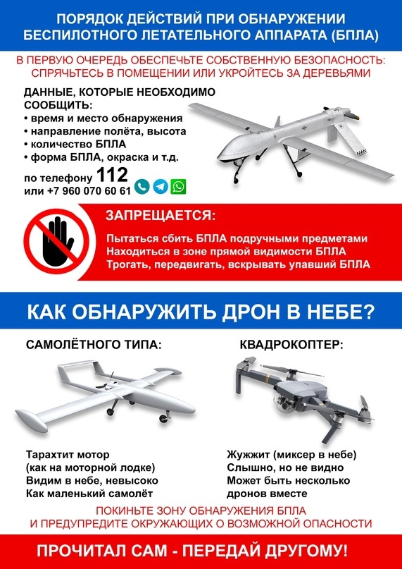 Порядок действий при обнаружении беспилотного летаткльного аппарата (БПЛА)